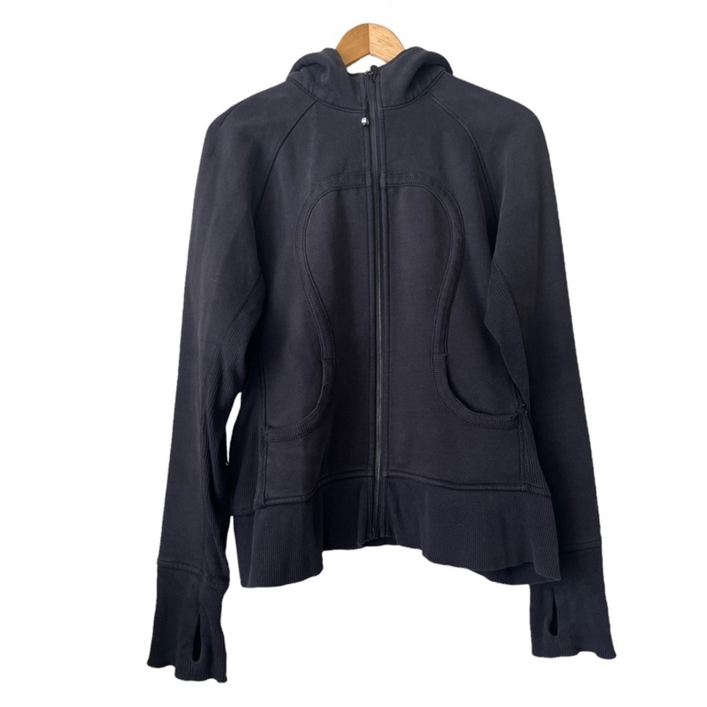 Lululemon Black Scuba Hoodie Jacket size 10 RUNS BIG 12 XL Stretched USED